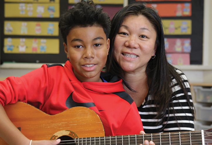 Mother and son smiling