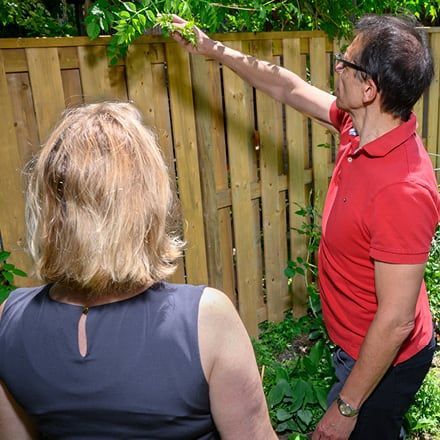 man and woman checking the fence